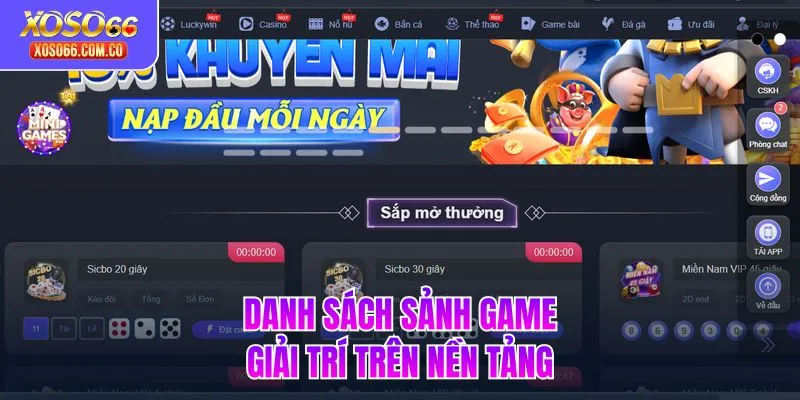 Danh sách sảnh game giải trí trên nền tảng