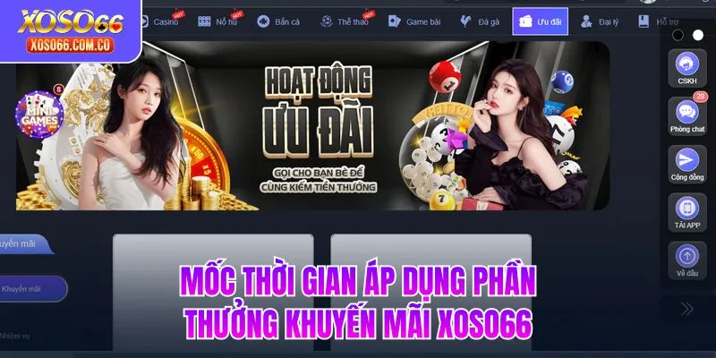 Mốc thời gian áp dụng phần thưởng khuyến mãi XOSO66